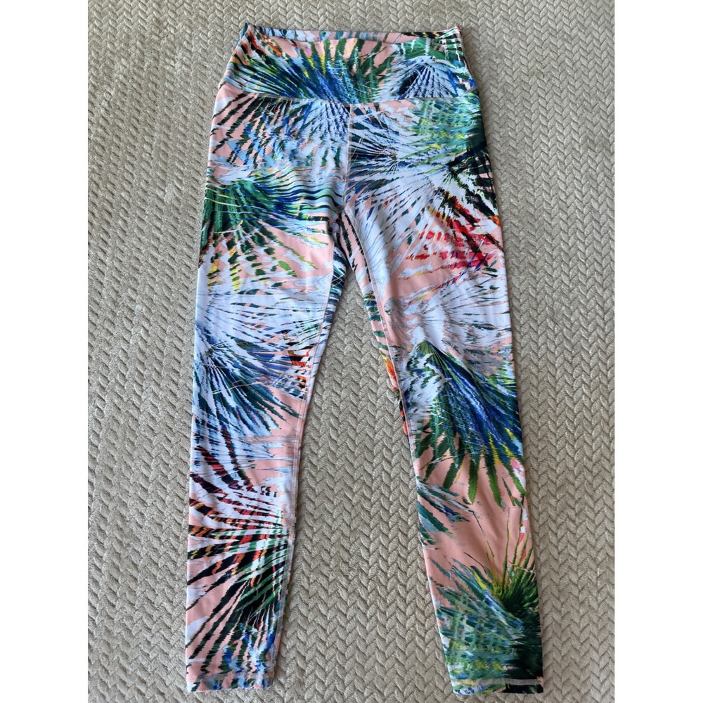 Fabletics Womens Pink Tropical Palm Leaf Print High Waisted Leggings Small